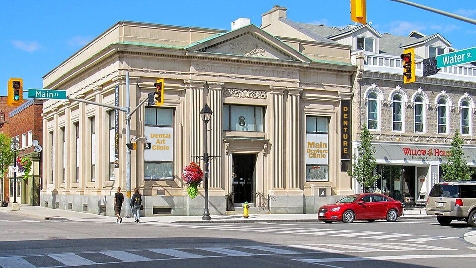 The Main Denture Clinic building at 8 Main Street in Cambridge, Ontario